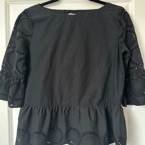 LOFT Black Eyelet Peplum Blouse size small